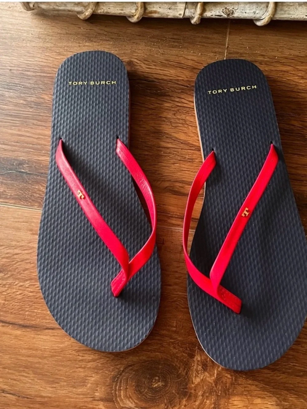 Tory Burch leather upper flip flop sandals.  Worn once